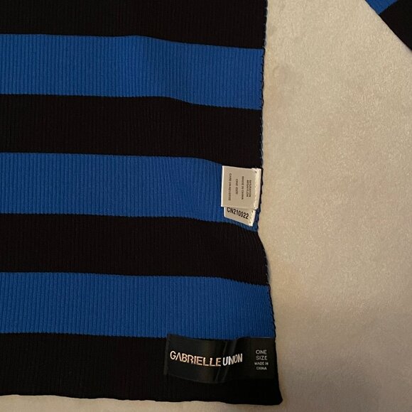 New York & Co.,GABRIELLE UNION, S Sweater Top, Scarf,Cobalt Blue Black Striped - Picture 4 of 12